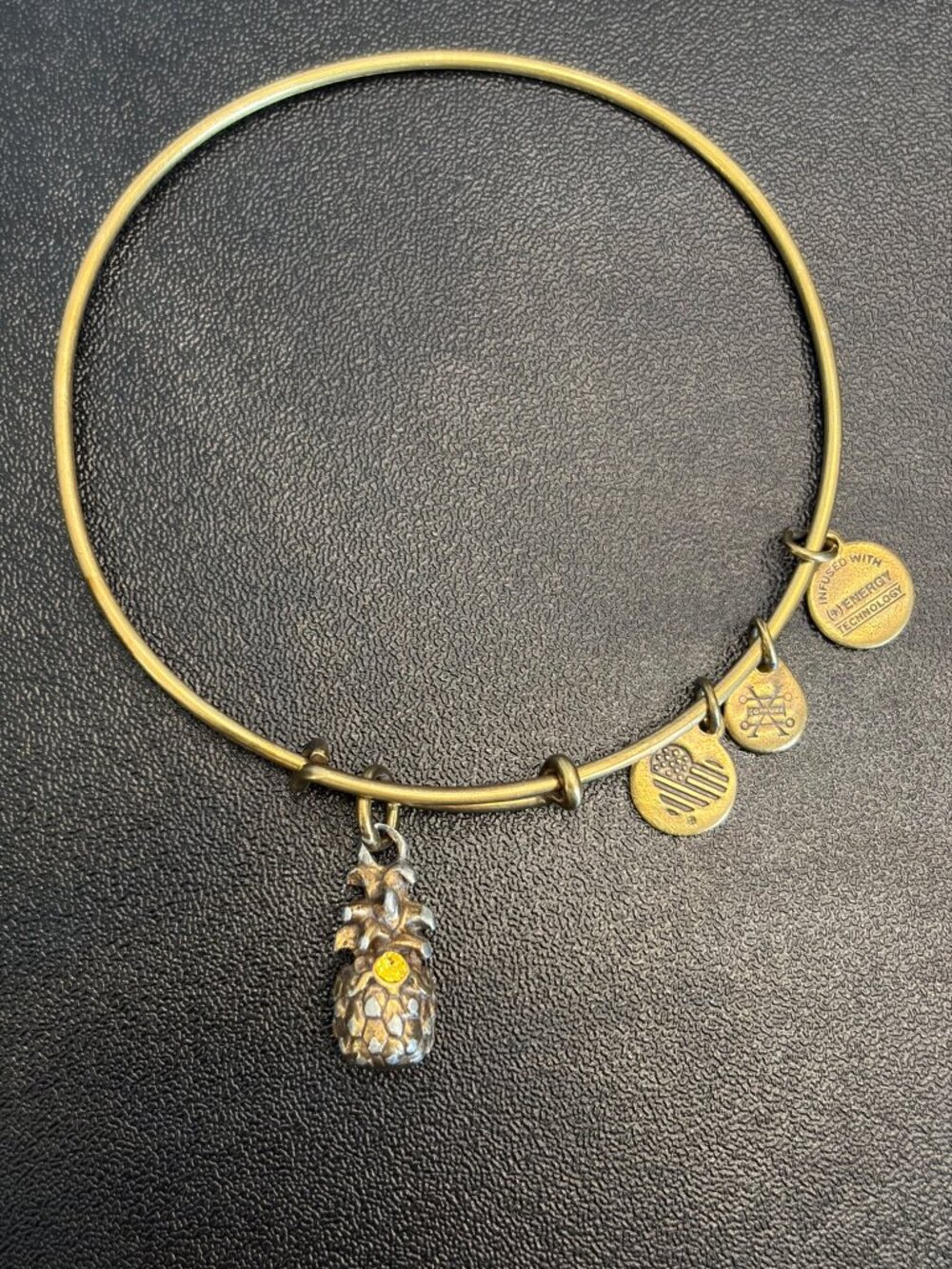 Alex and Ani Pineapple Charm Expandable Bangle Bracelet Gold Tone Tropical
